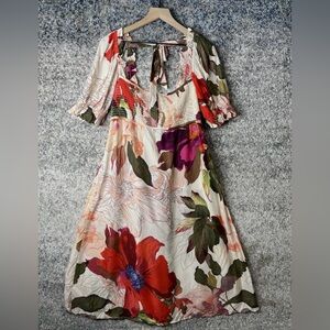 NWT Anthropologie Puff Sleeve Floral Print Midi Dress